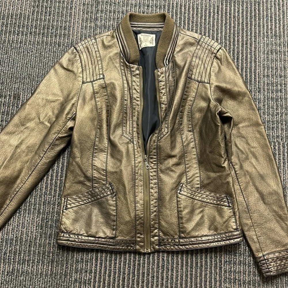 Ruff hewn women’s metallic gold faux leather zip up jacket size large